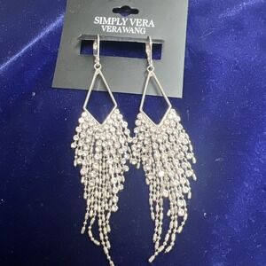 Simply Vera Dangling Chandelier Rhinestone Silvertone Pierced Earrings